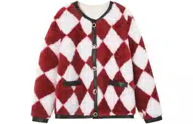 【dme】 棋盘格羊羔毛呢大衣 女款 红色