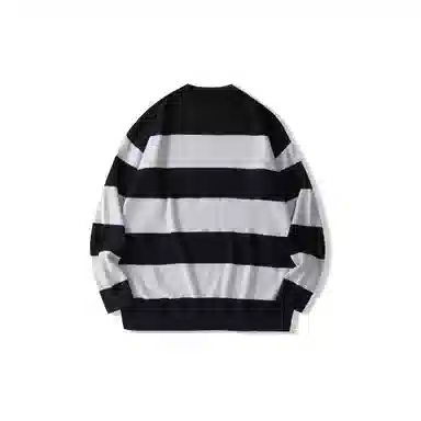 我是大卫 撞色不规则拼接宽松横条条纹落肩套头针织衫 男女同款