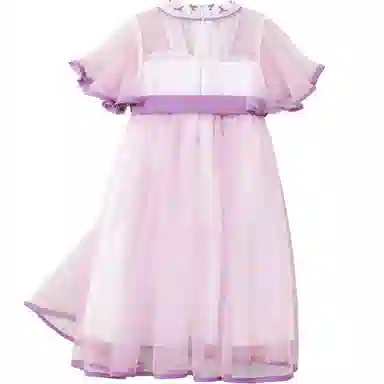 十月妈咪 童装 中国风网纱短袖儿童汉服 女童 长春花紫