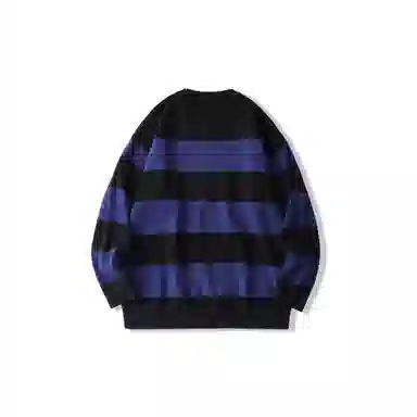 我是大卫 撞色不规则拼接宽松横条条纹落肩套头针织衫 男女同款