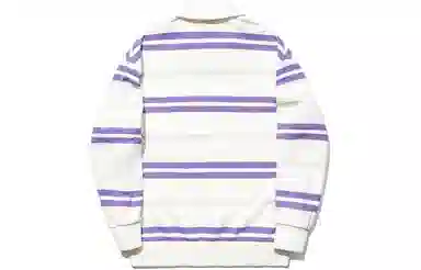 中国李宁 条纹翻领宽松套头卫衣 男女同款 米白色标准白风铃紫燕麦灰间条