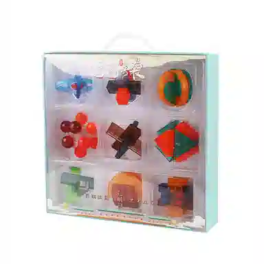 奇艺 国潮琉璃色孔明锁 鲁班锁 高难度解锁玩具 古典成人解压 早教/益智玩具 礼盒装