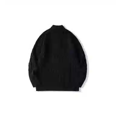 我是大卫 提花慵懒风菱格条纹半开襟立领半拉链针织衫 男女同款