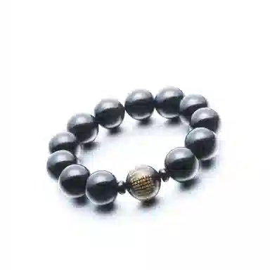 潘家园 乌金黑耀石搭配经文黑玛瑙 小众设计复古高级感 玉石手串 男女同款情侣款