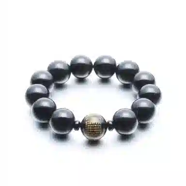 潘家园 乌金黑耀石搭配经文黑玛瑙 小众设计复古高级感 玉石手串 男女同款情侣款