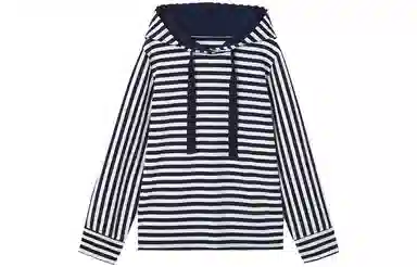 【dme】 复古条纹连帽宽松长袖卫衣 女款 藏青