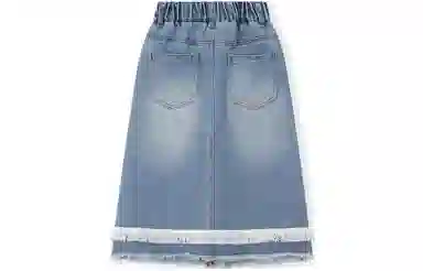 梦特娇 童装 纯色高腰毛边休闲半身裙 女童 牛仔蓝