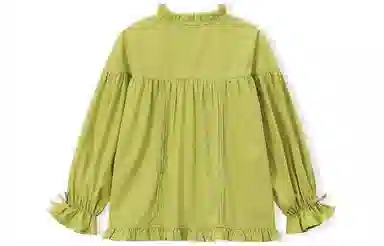 梦特娇 童装 纯色木耳边长袖衬衫 女童 黄绿色