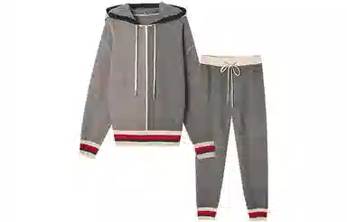 【dme】 连帽拼接条纹上衣系带针织裤子休闲运动套装 女款 中灰