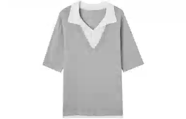 【dme】纯色翻领休闲短袖针织衫 女款 灰色