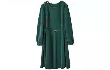 【dme】 纯色收腰圆领长袖连衣裙