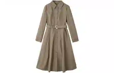 【dme】 纯色休闲简约翻领长袖连衣裙 深卡其