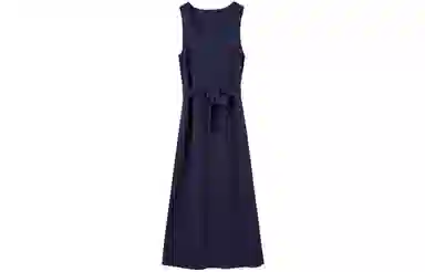 【dme】 纯色圆领腰带设计无袖连衣裙 藏青