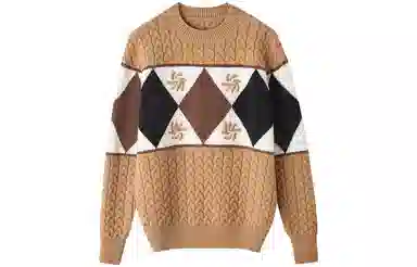 【dme】 圆领针织复古撞色毛衣 女款 卡其色