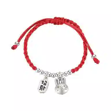 百年传琪 足银泰银磨砂兔子 轻奢小众精致 手链 男女同款情侣款