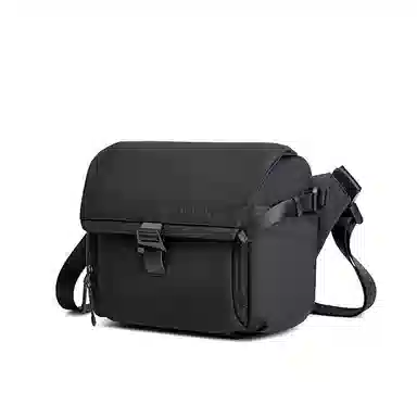 北极猎人 微单单反专业佳能索尼尼康个性机能风骑行 涤纶 邮差包收纳包相机包机车包小背包摄影包 中号 男女同款情侣款 黑色/灰色