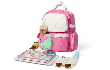 音魅 出游高中生大容量 尼龙布 书包背包双肩包 大号 女款 米白/粉色