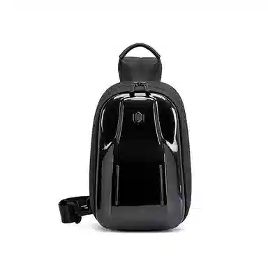 北极猎人 时尚防水潮流 涤纶 单肩斜挎包胸包腰包 中号 男女同款情侣款 黑色/灰色