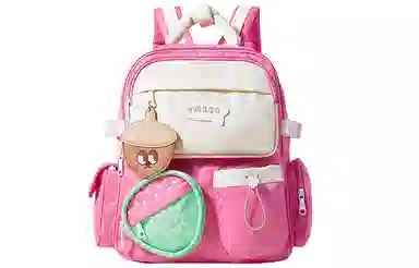 音魅 出游高中生大容量 尼龙布 书包背包双肩包 大号 女款 米白/粉色