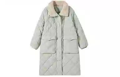 花栗鼠小姐 纯色中长款收腰菱形格羽绒服 女款