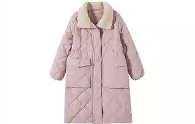 花栗鼠小姐 纯色中长款收腰菱形格羽绒服 女款