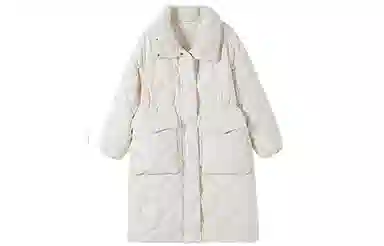 花栗鼠小姐 纯色中长款收腰菱形格羽绒服 女款