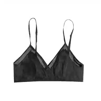 桑罗 秋冬新品纯色网眼拼接无钢圈文胸 黑色 女