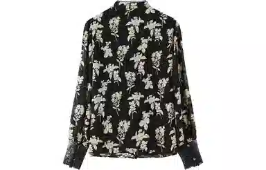 恒源祥 印花拼接花边立领长袖雪纺衫 女款