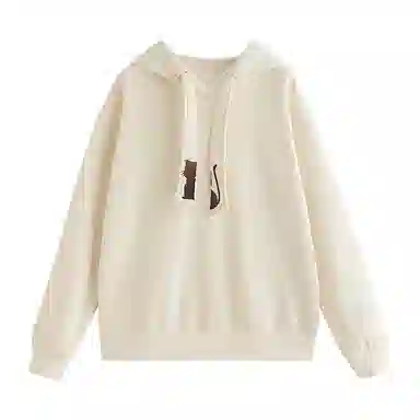 初语 藏青色可爱猫咪刺绣宽松加绒加厚连帽衫卫衣 女款