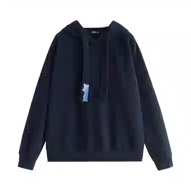 初语 藏青色可爱猫咪刺绣宽松加绒加厚连帽衫卫衣 女款