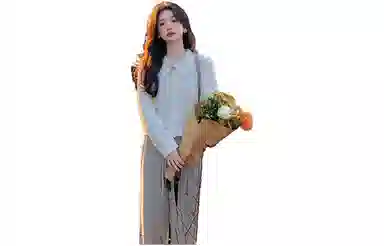 花栗鼠小姐 纯色竖条纹针织休闲裤 女款