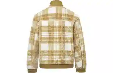 中国李宁 格纹立领针织夹克外套 男款 籽酮褐米白色格子