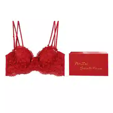 内在密码 红色内衣女薄款大胸显小性感蕾丝文胸 红色礼盒装