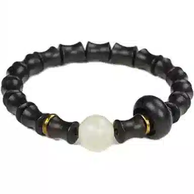 弹指木匠 夜光珠竹节 民族风复古 精致文玩佛珠单圈 黑檀木 木作手串 通用