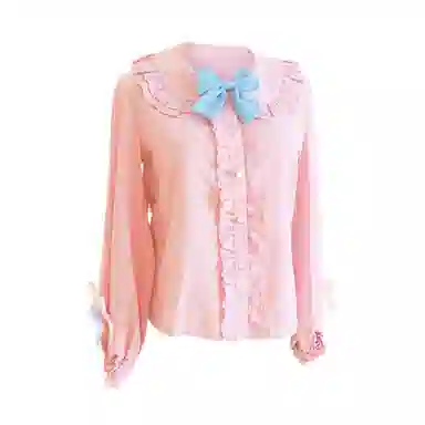 豹了个猫 梅花雪兔洛丽塔圆领中长款长袖连衣裙 蓝色