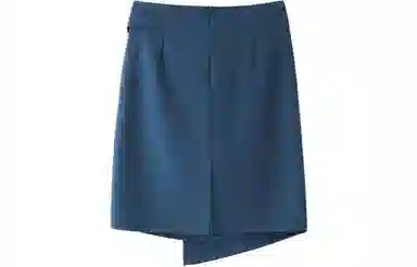 恒源祥 纯色高腰不规则开叉休闲长裙 蓝色