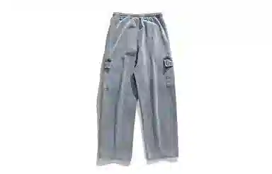 白卷 纯色抽绳复古做旧洗水双立体口袋工装裤 男女同款 蓝色