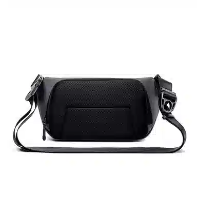 北极猎人 潮牌胸前时尚机能风休闲防泼水 涤纶 机车包斜肩包斜挎包胸包腰包 中号 男女同款情侣款 黑色/灰色