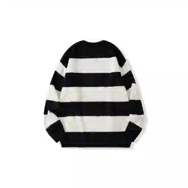 我是大卫 撞色条纹圆领套头宽松拼色基础款韩版针织衫 男女同款