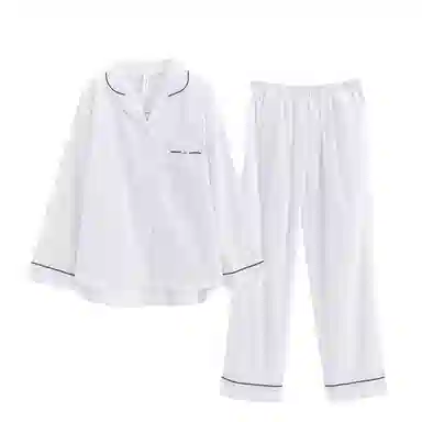 芬腾 纯棉长袖开衫睡衣 春秋季纯色家居服套装 女士