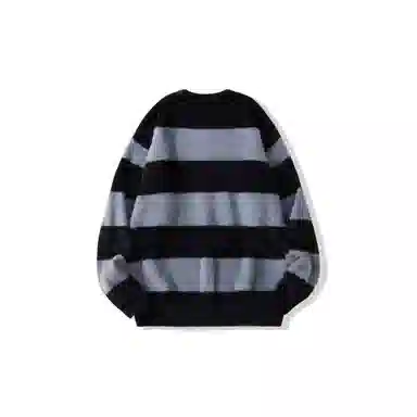 我是大卫 撞色条纹圆领套头宽松拼色基础款韩版针织衫 男女同款