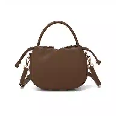 稻草人 时尚简约小众简约质感聚氨酯褶皱包单肩斜挎手提包 女款 深棕色/米白