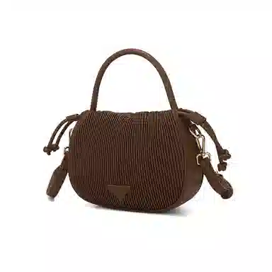 稻草人 时尚简约小众简约质感聚氨酯褶皱包单肩斜挎手提包 女款 深棕色/米白