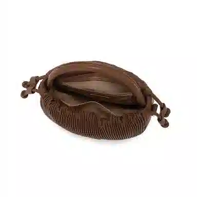 稻草人 时尚简约小众简约质感聚氨酯褶皱包单肩斜挎手提包 女款 深棕色/米白