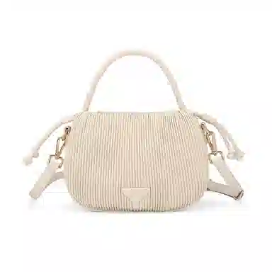 稻草人 时尚简约小众简约质感聚氨酯褶皱包单肩斜挎手提包 女款 深棕色/米白