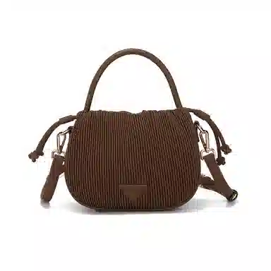 稻草人 时尚简约小众简约质感聚氨酯褶皱包单肩斜挎手提包 女款 深棕色/米白