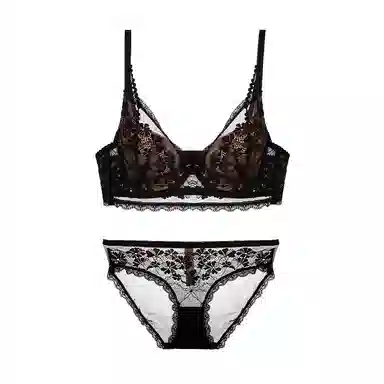 内在密码 大胸显小薄款聚拢内衣女法式蕾丝防下垂轻薄透气内衣裤套装