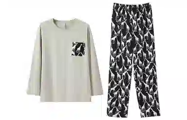 安之伴 春秋睡衣长颈鹿印花宽松休闲圆领长袖长裤家居套装 男款