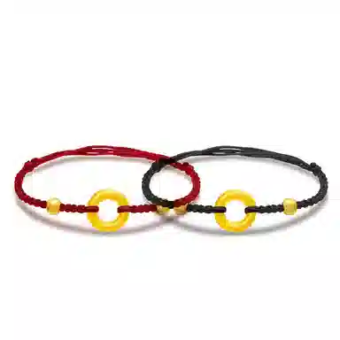 六桂福珠宝 平安扣新中式风宝藏手工编织 足金 黄金手链 男女同款情侣款