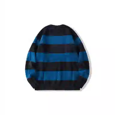 我是大卫 撞色条纹圆领套头宽松拼色基础款韩版针织衫 男女同款